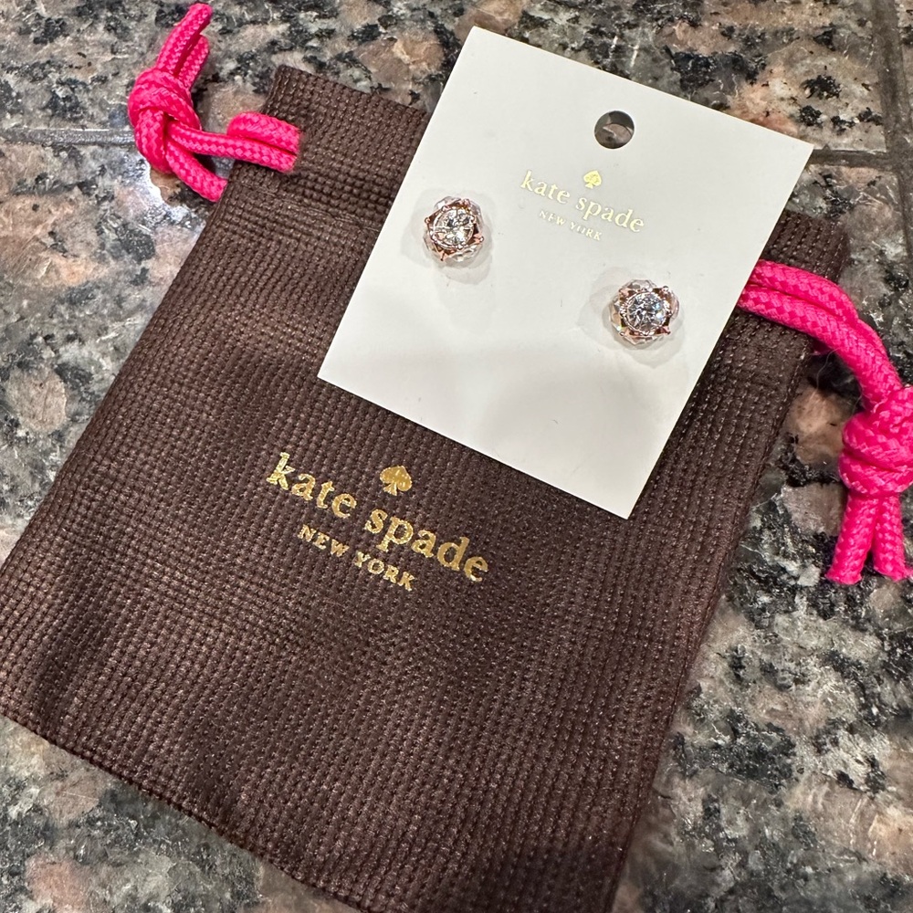 Kate Spade Lady Marmalade Crystal & Rose Gold Stud Earrings NWT - Picture 6 of 7